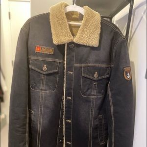 Dark wash Denim jacket with Sherpa lining!
